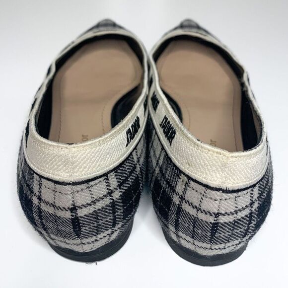 Dior J'Adior Tartan Print Wool Pointed Flats Logo Ribbon Trim EU 39 US 9 Black - Picture 7 of 11